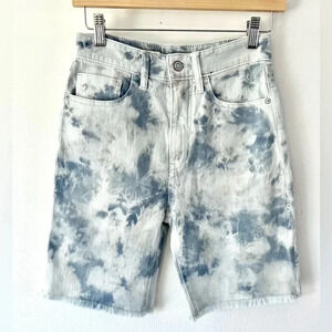 Anthropologie Pilcro Blue Tie Dye Frayed Hem High Rise Bermuda Shorts Size 25